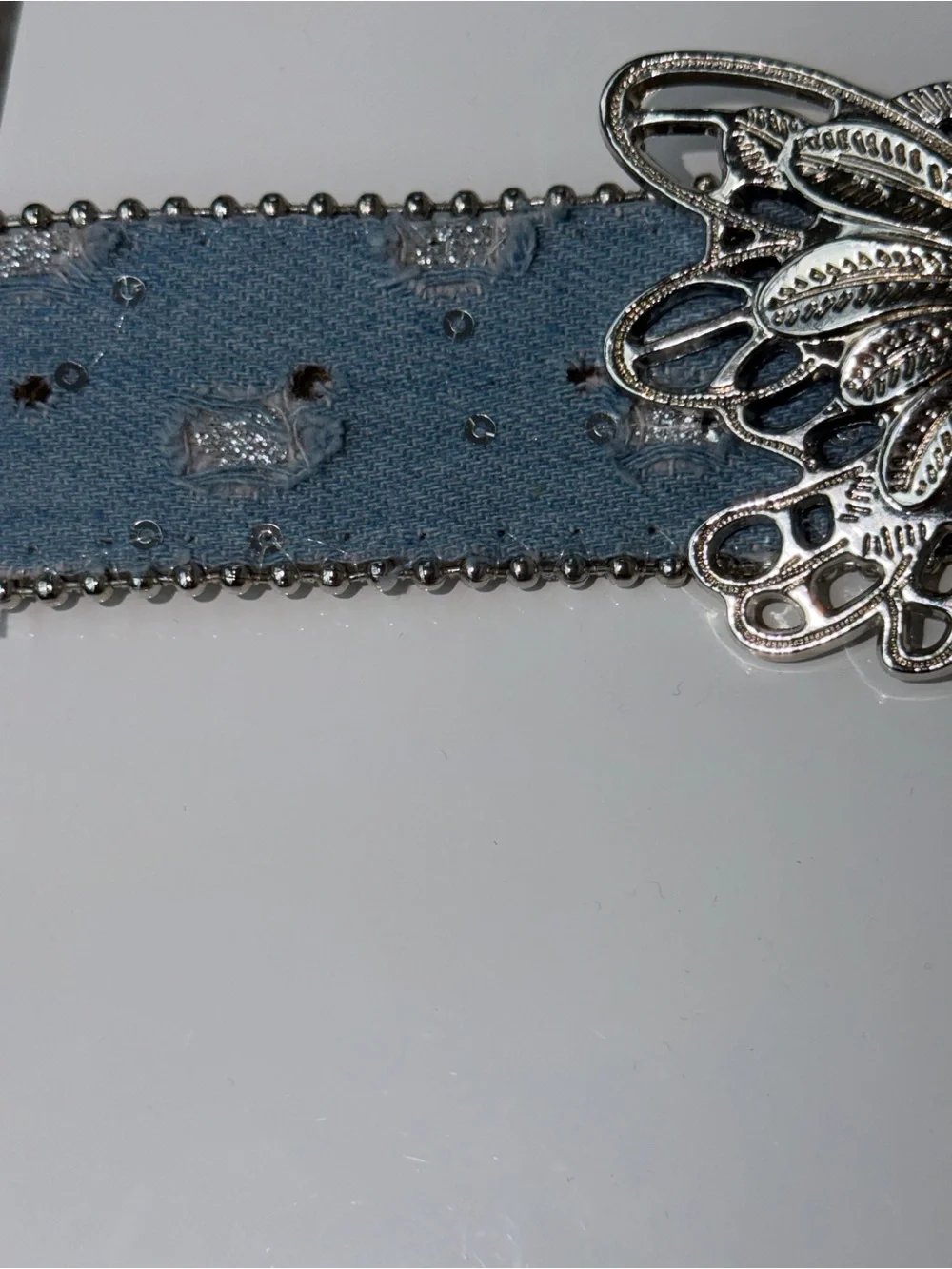 Vintage Y2K Butterfly Denim Belt | Rhinestone Studded | Silver Butterfly Buckle